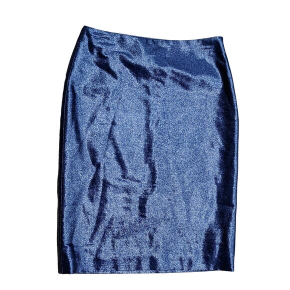 Vintage Jil Sander Wool Blend Metallic Blue Wool Pencil Skirtsz 34